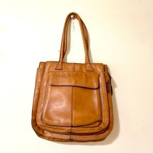 Vintage leather tote bag satchel messenger purse utility compartments retro